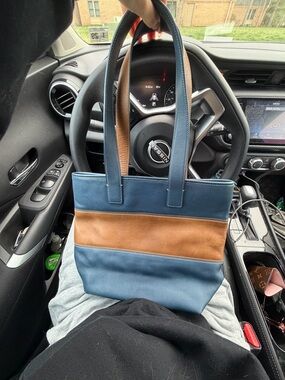 Coach Blue and Tan Two-Tone Leather Satchel